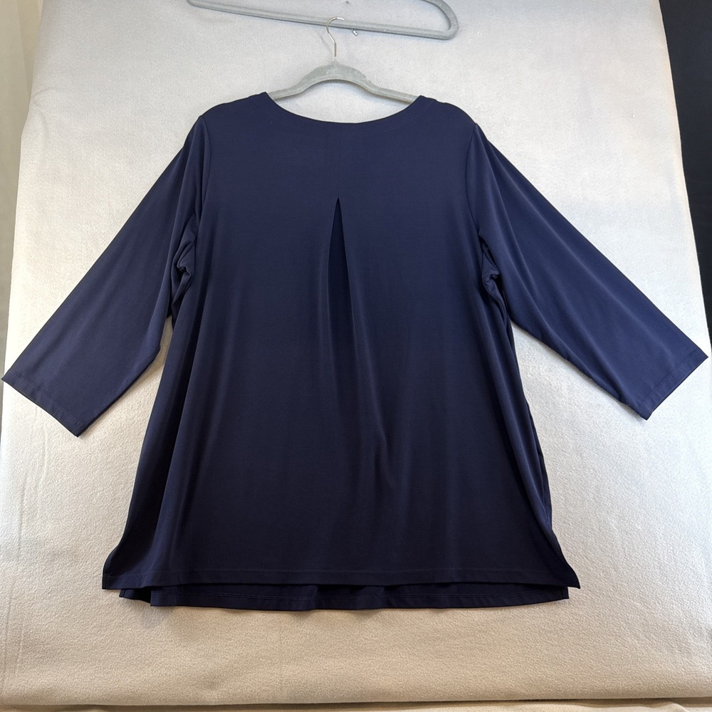 Susan Graver Modern Essentials Blouse,  Plus Size 1X, 3/4 Sleeves, Navy Blue - Picture 3 of 7